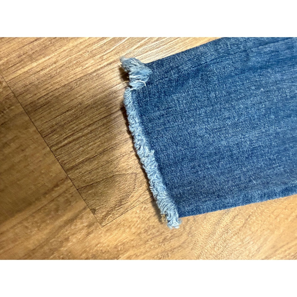 Free People Embroidered Peacock Skinny Jeans Blue Denim Raw Hem Size 27 - Picture 4 of 12